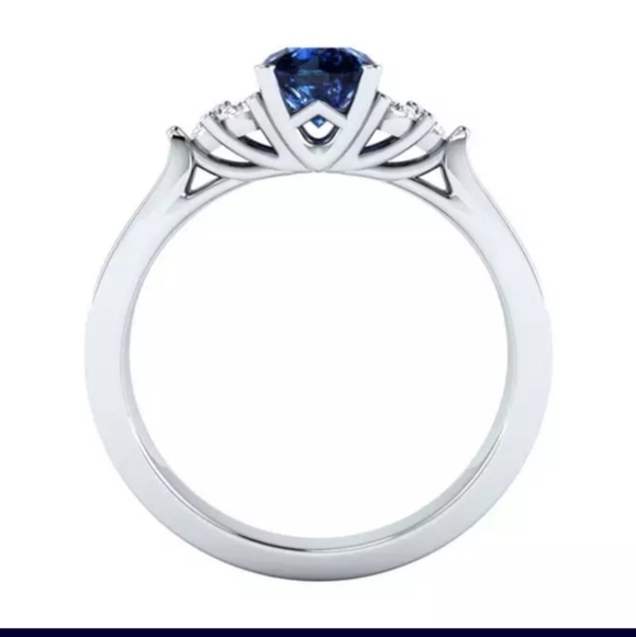 Sapphire zircon ring 925 stamp Main stone crystal and rhinestone - Picture 5 of 7